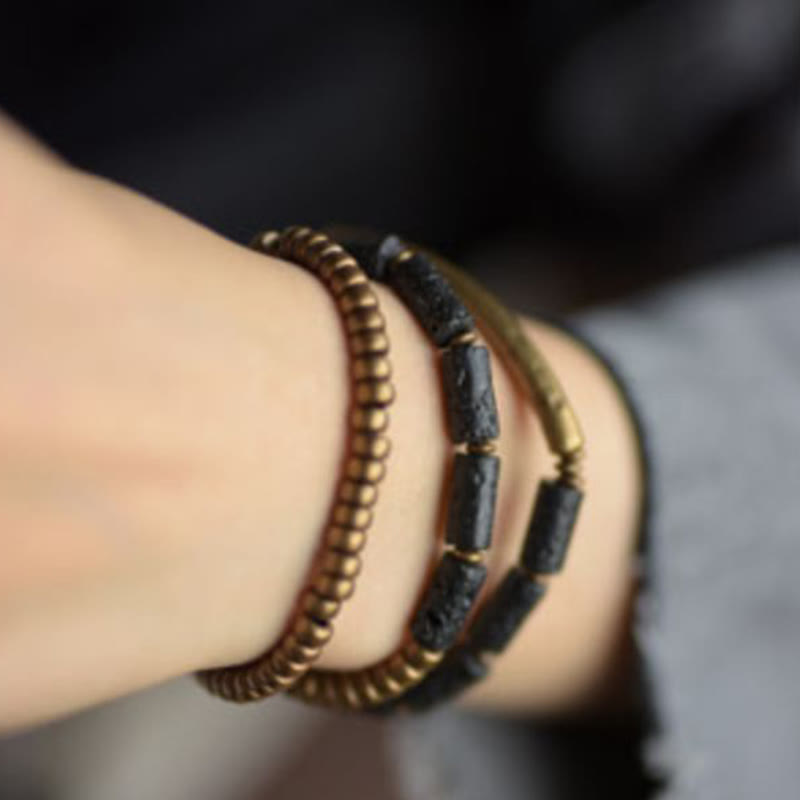 Multi-Layered Lava Rock & Copper Spiritual Wrap Bracelet