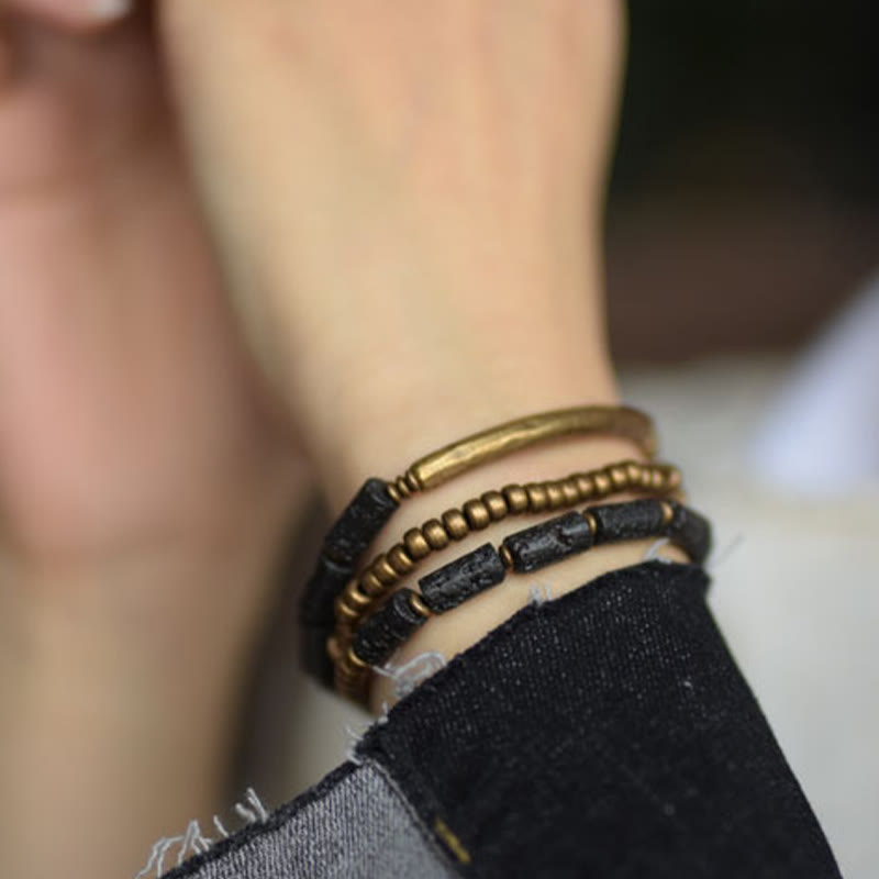Multi-Layered Lava Rock & Copper Spiritual Wrap Bracelet