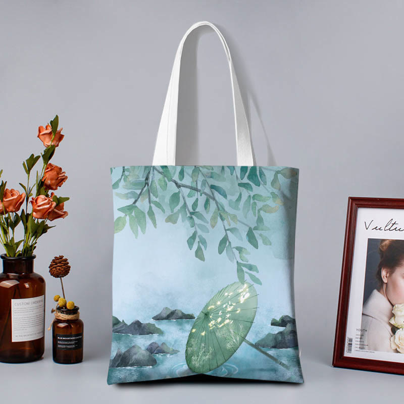 Canvas Colourful Shoulder Bag with Artistic Nature Prints