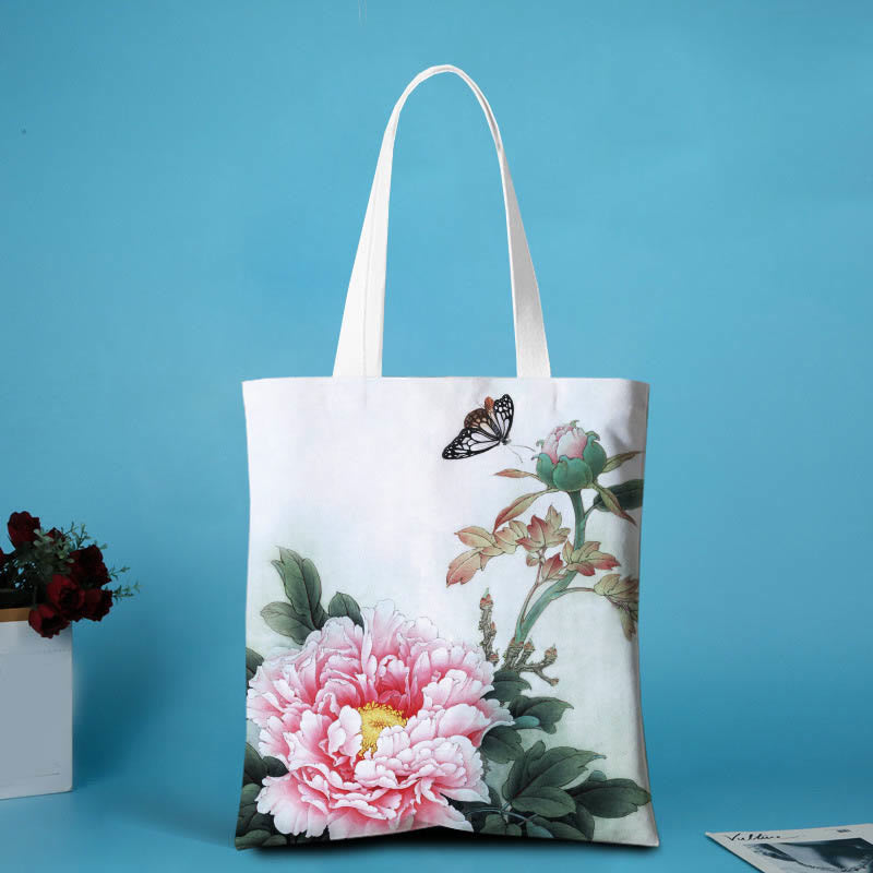 Canvas Peony Shoulder Bag | Durable Yoga Tote Bag