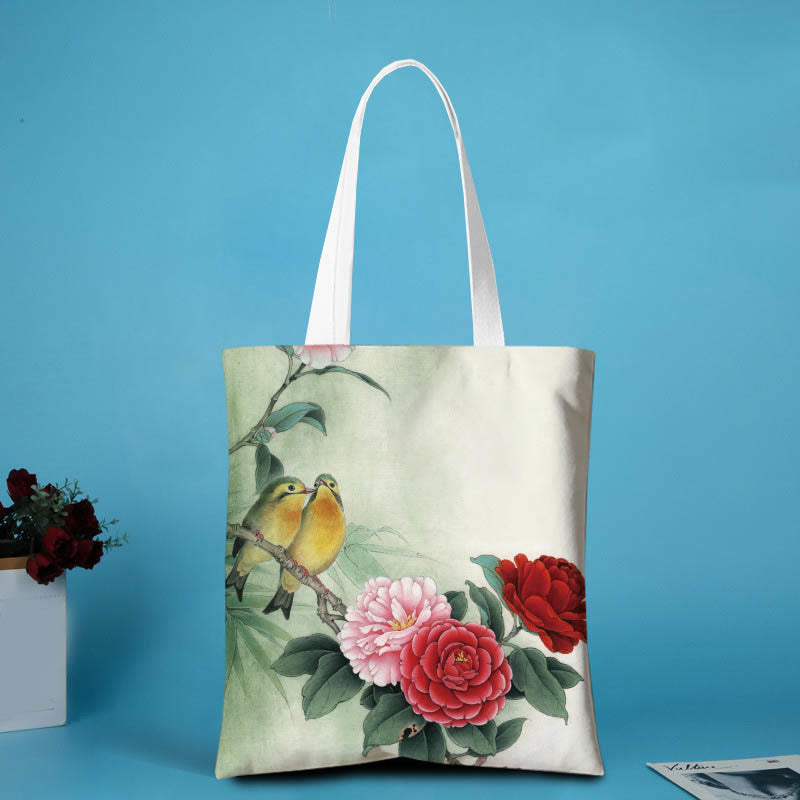 Canvas Peony Shoulder Bag | Durable Yoga Tote Bag