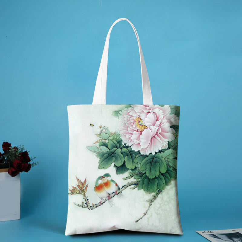 Canvas Peony Shoulder Bag | Durable Yoga Tote Bag