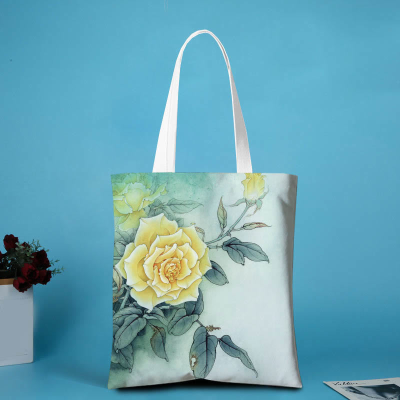Canvas Peony Shoulder Bag | Durable Yoga Tote Bag