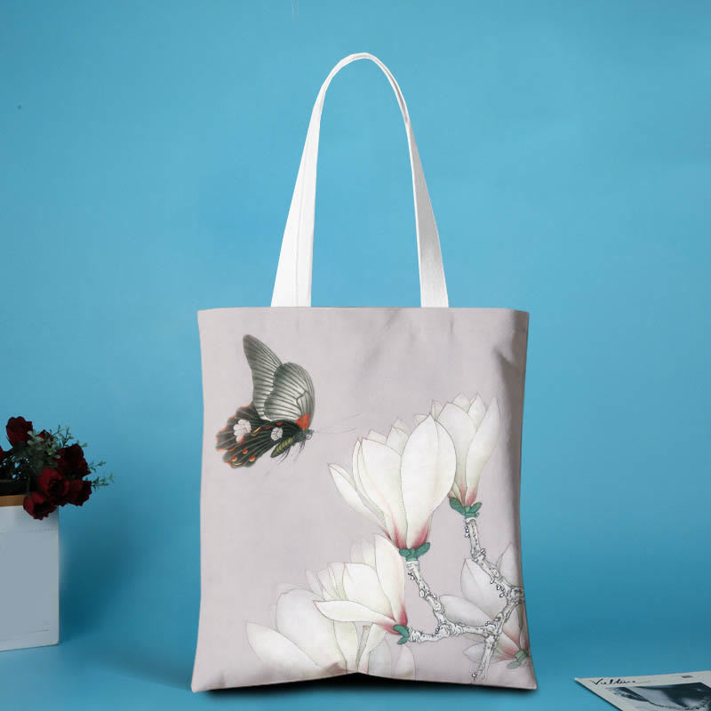 Canvas Peony Shoulder Bag | Durable Yoga Tote Bag