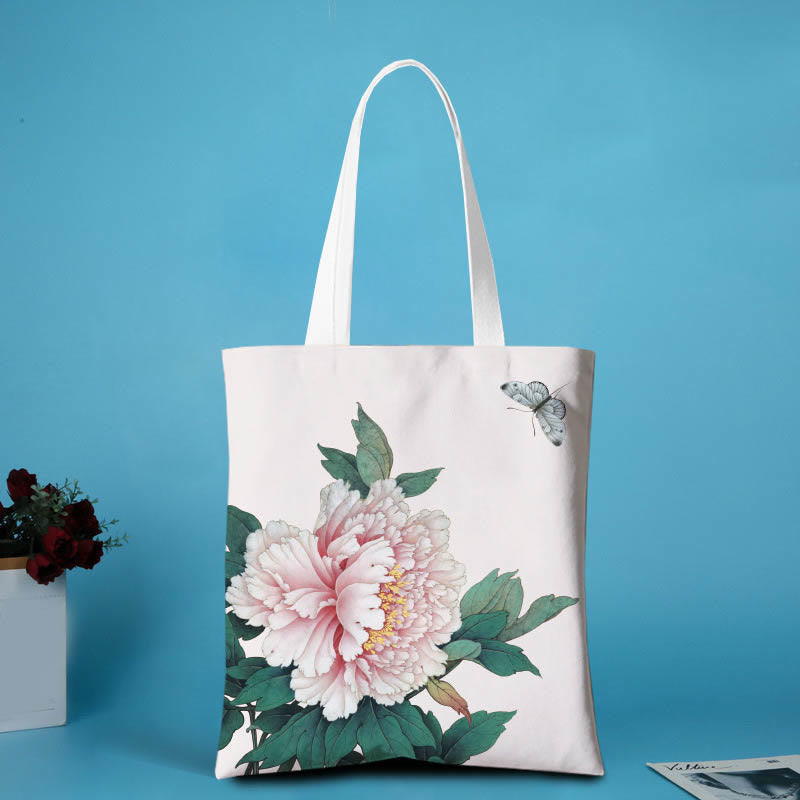 Canvas Peony Shoulder Bag | Durable Yoga Tote Bag