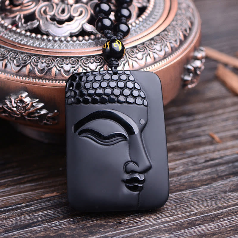 Black Obsidian Buddha Pendant Necklace for Purification & Luck