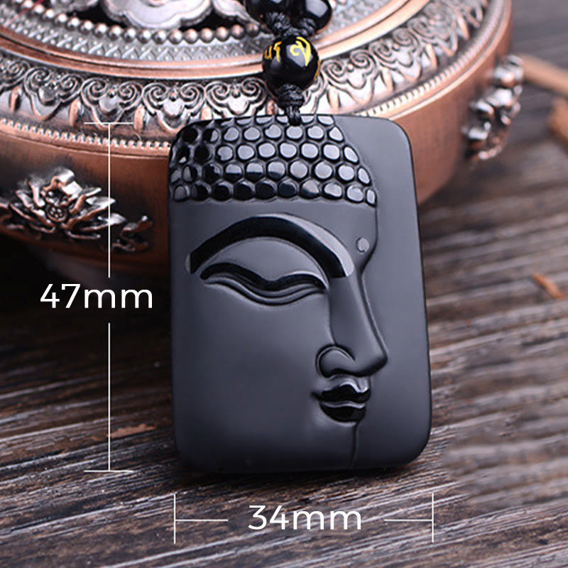 Black Obsidian Buddha Pendant Necklace for Purification & Luck