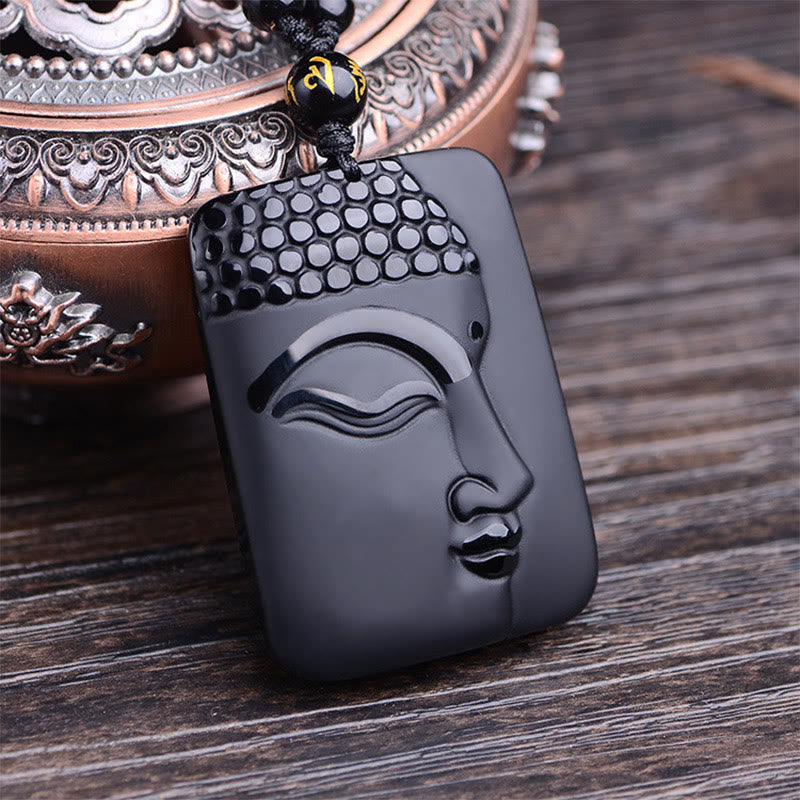Black Obsidian Buddha Pendant Necklace for Purification & Luck
