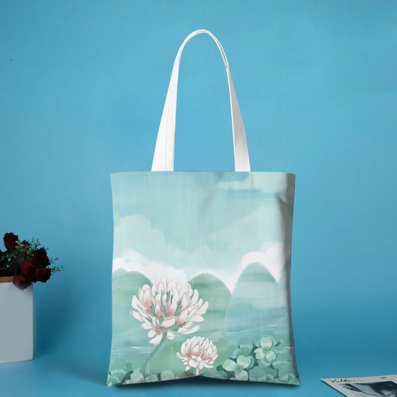 Large Canvas Yoga Tote Bag | Koi Fish & Lotus Art