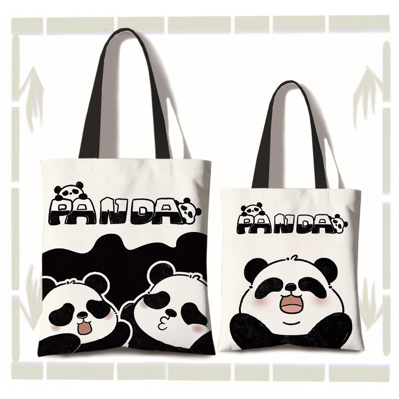Large Capacity Cute Panda Canvas Shopping Bag for Commuting