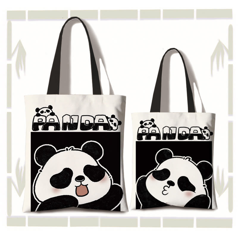 Large Capacity Cute Panda Canvas Shopping Bag for Commuting