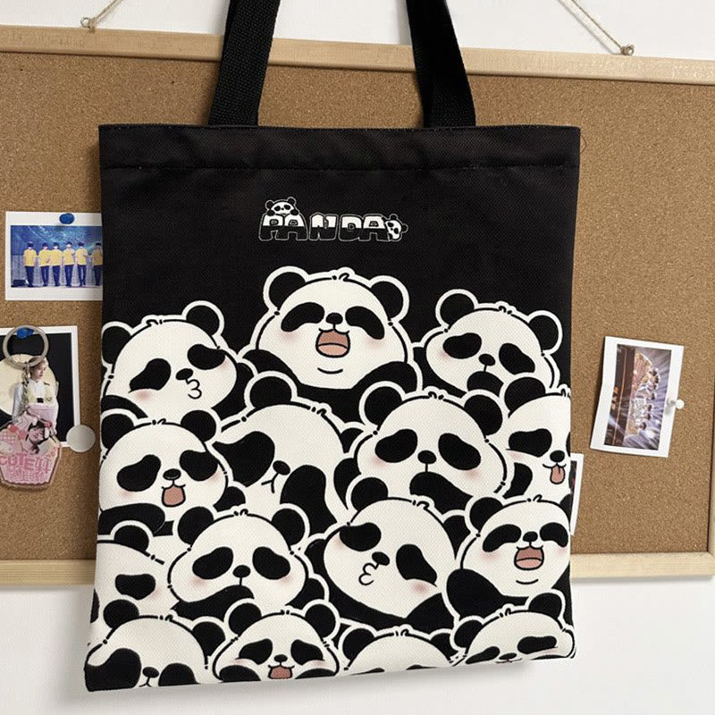Large Capacity Cute Panda Canvas Shopping Bag for Commuting