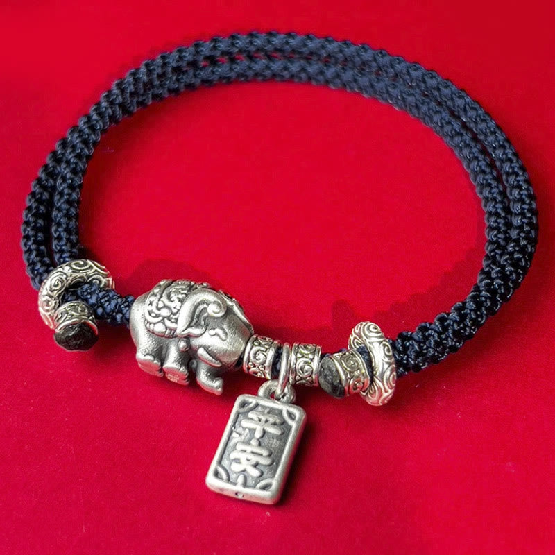 925 Sterling Silver Elephant Protection Amulet Bracelet