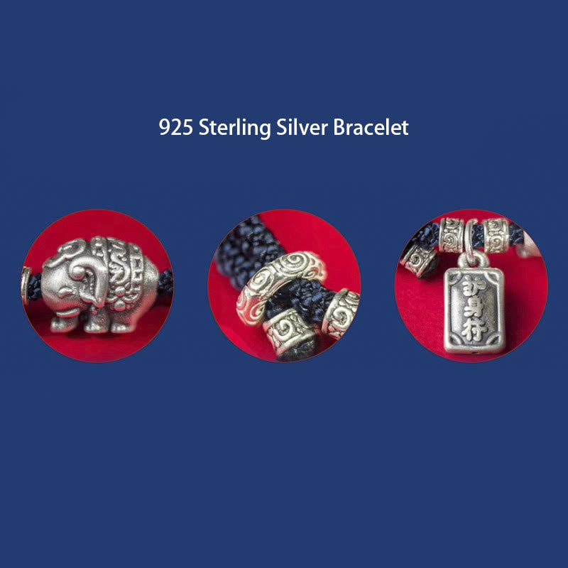 925 Sterling Silver Elephant Protection Amulet Bracelet