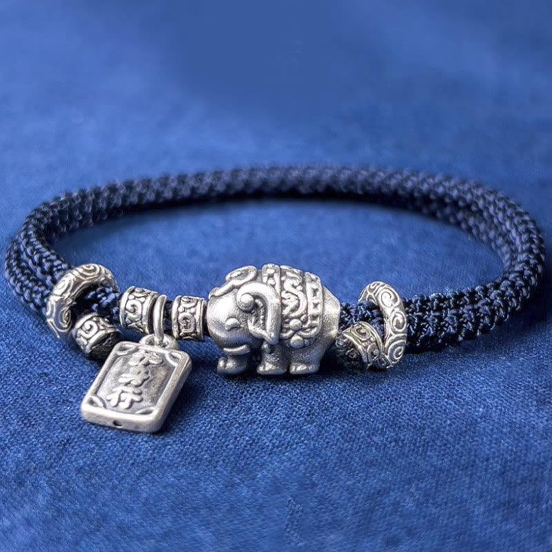 925 Sterling Silver Elephant Protection Amulet Bracelet