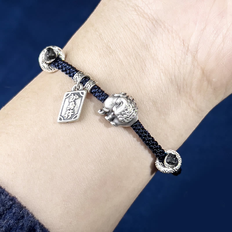 925 Sterling Silver Elephant Protection Amulet Bracelet