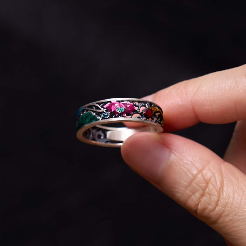 925 Sterling Silver Koi Fish Lotus Ring | Everything Goes Well Symbol