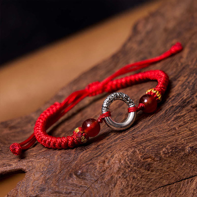 Peace Buckle Red String Bracelet with Sterling Silver-Plated Copper