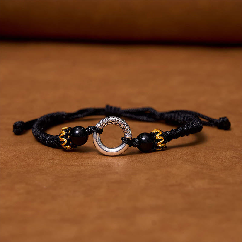 Peace Buckle Red String Bracelet with Sterling Silver-Plated Copper