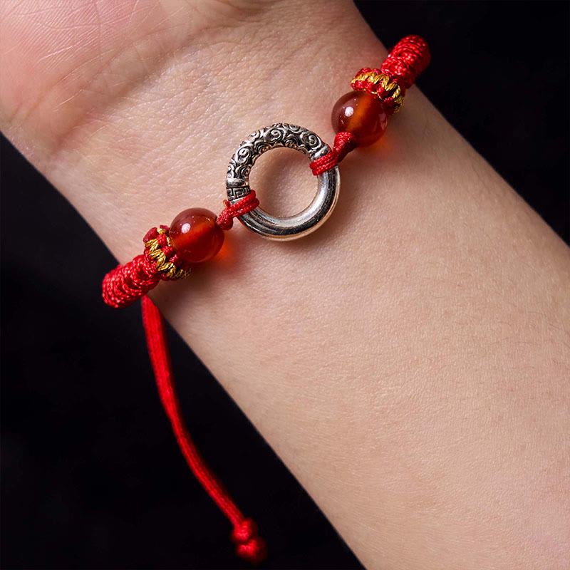 Peace Buckle Red String Bracelet with Sterling Silver-Plated Copper