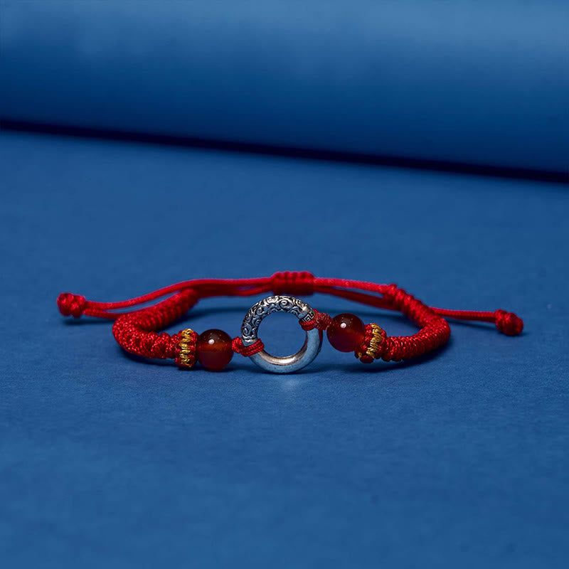 Peace Buckle Red String Bracelet with Sterling Silver-Plated Copper