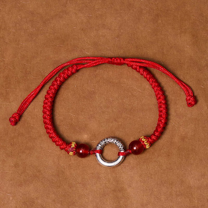 Peace Buckle Red String Bracelet with Sterling Silver-Plated Copper