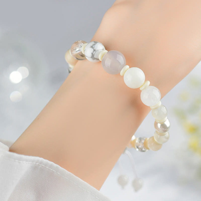 8-12mm White Agate Pearl 18 Beads Balance Bracelet