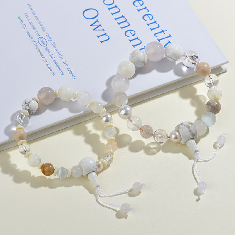 8-12mm White Agate Pearl 18 Beads Balance Bracelet