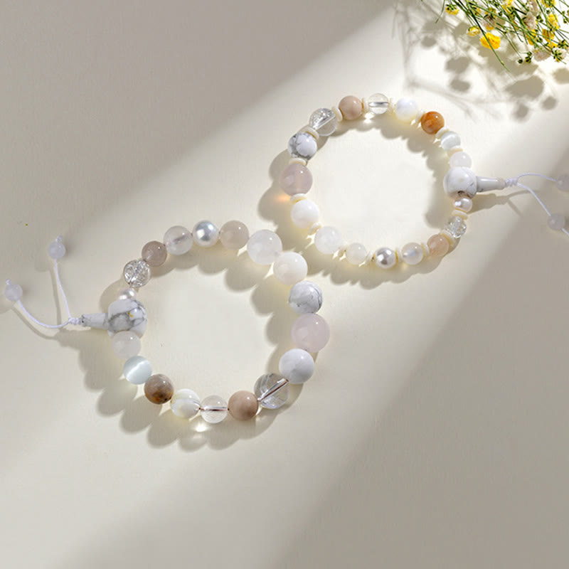 8-12mm White Agate Pearl 18 Beads Balance Bracelet