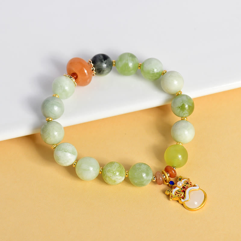 10mm Jade Bracelet with Dancing Lion Charm for Prosperity & Luck