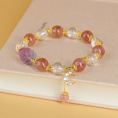 Strawberry Quartz Love & Healing Bracelet with Moon Charm