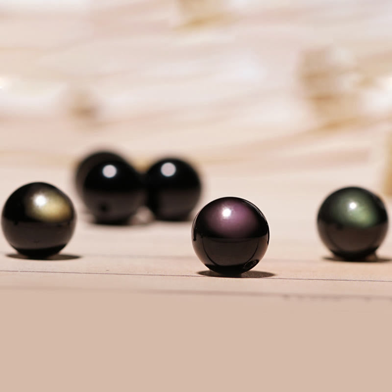 8mm Black Obsidian Lotus Charm Strength Bracelet