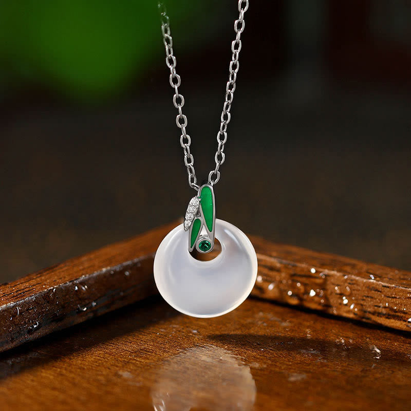 Chalcedony Bamboo Leaf Peace Buckle Spiritual Necklace