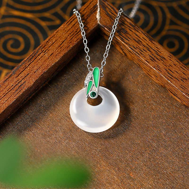 Chalcedony Bamboo Leaf Peace Buckle Spiritual Necklace
