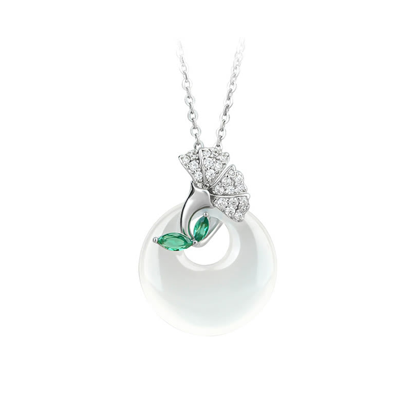 Natural Chalcedony Harmony Necklace with Ginkgo Leaf Pendant