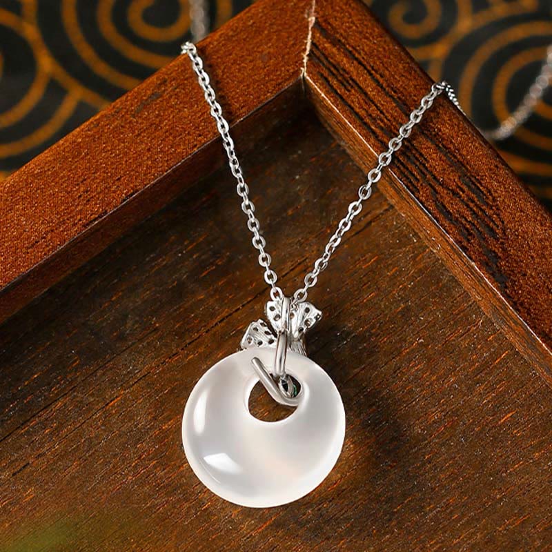 Natural Chalcedony Harmony Necklace with Ginkgo Leaf Pendant