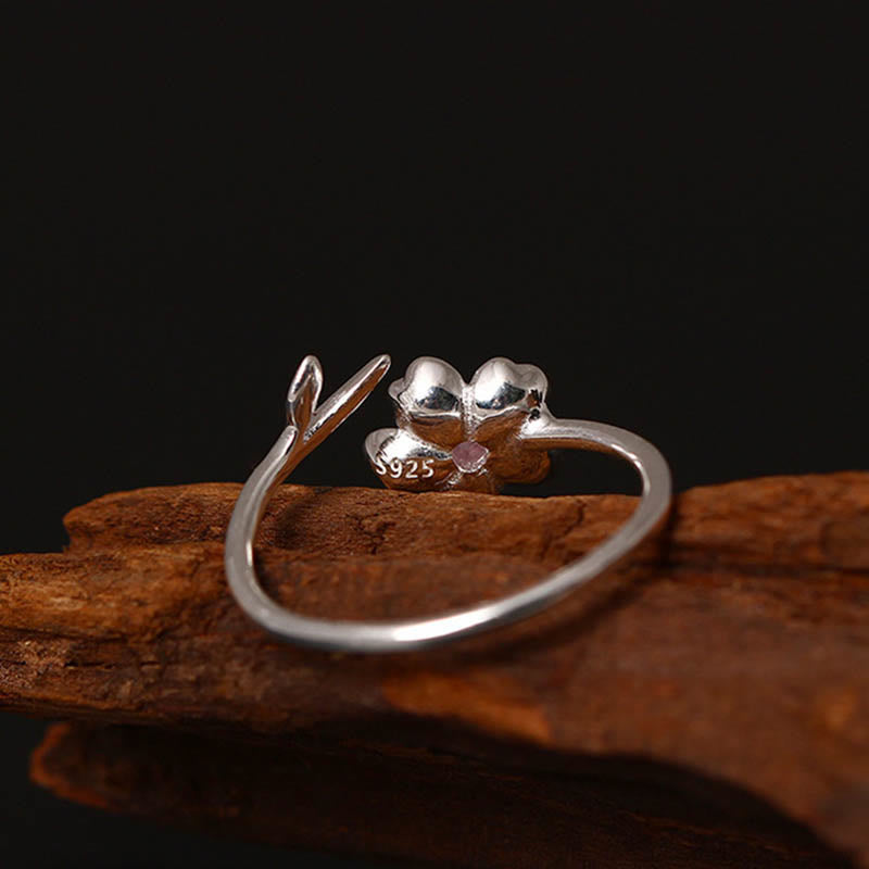 925 Sterling Silver Cherry Blossom Adjustable Spiritual Ring Blessing
