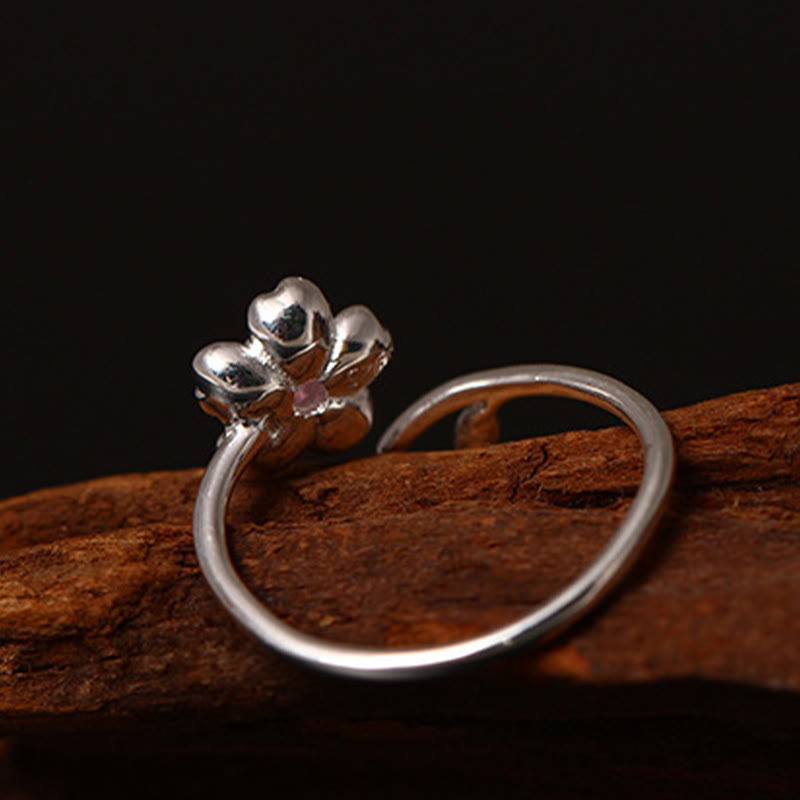 925 Sterling Silver Cherry Blossom Adjustable Spiritual Ring Blessing