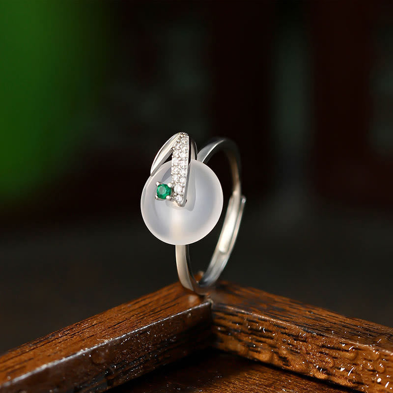 Chalcedony Bamboo Leaf Positive Adjustable Spiritual Ring
