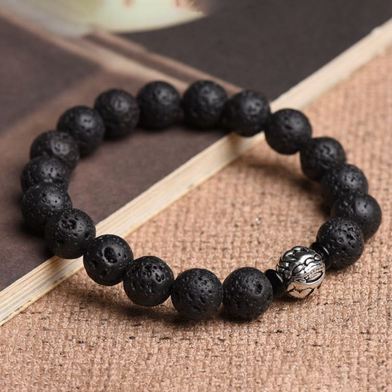 10mm Pixiu Wealth Bracelet with Lava Rock Beads