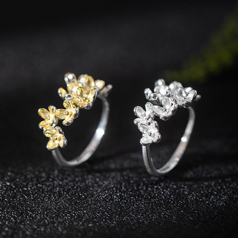 Adjustable Sterling Silver Osmanthus Fragrans Spiritual Ring for Women