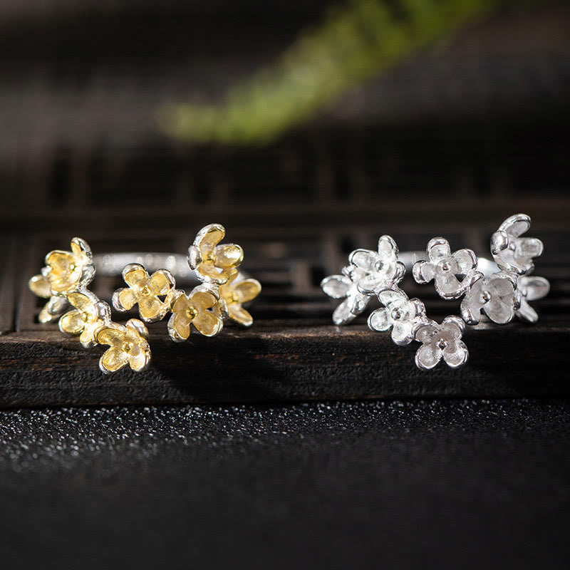 Adjustable Sterling Silver Osmanthus Fragrans Spiritual Ring for Women