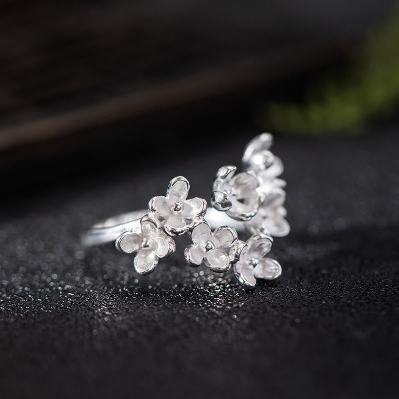 Adjustable Sterling Silver Osmanthus Fragrans Spiritual Ring for Women