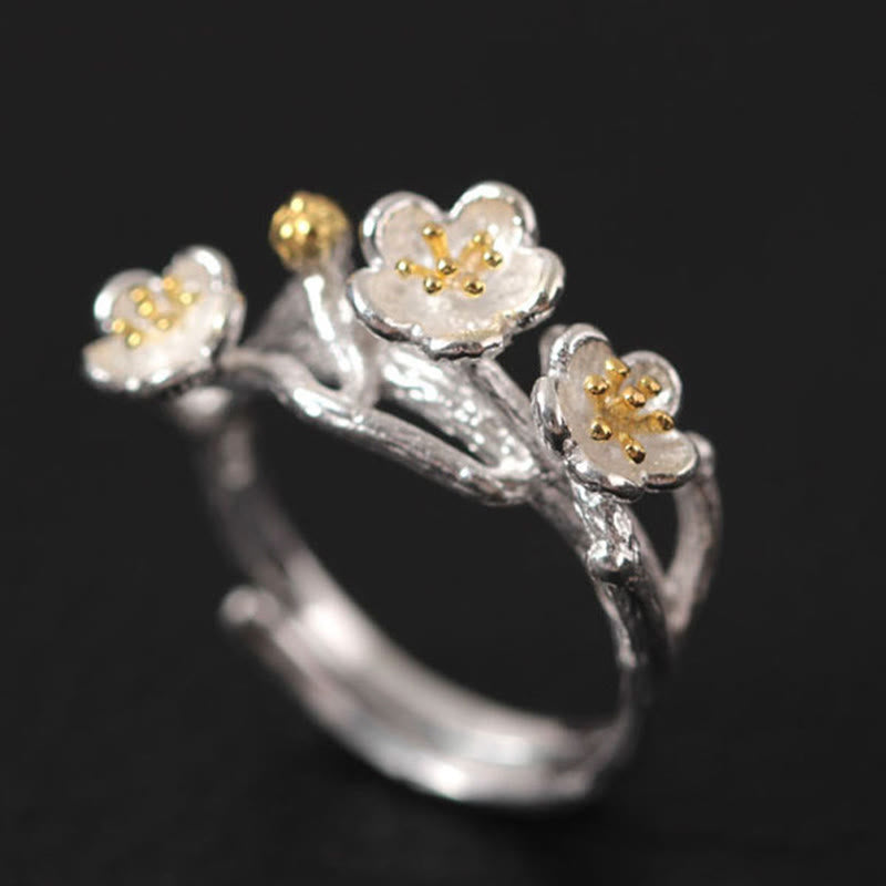 925 Sterling Silver Plum Blossom Calm Ring for Women