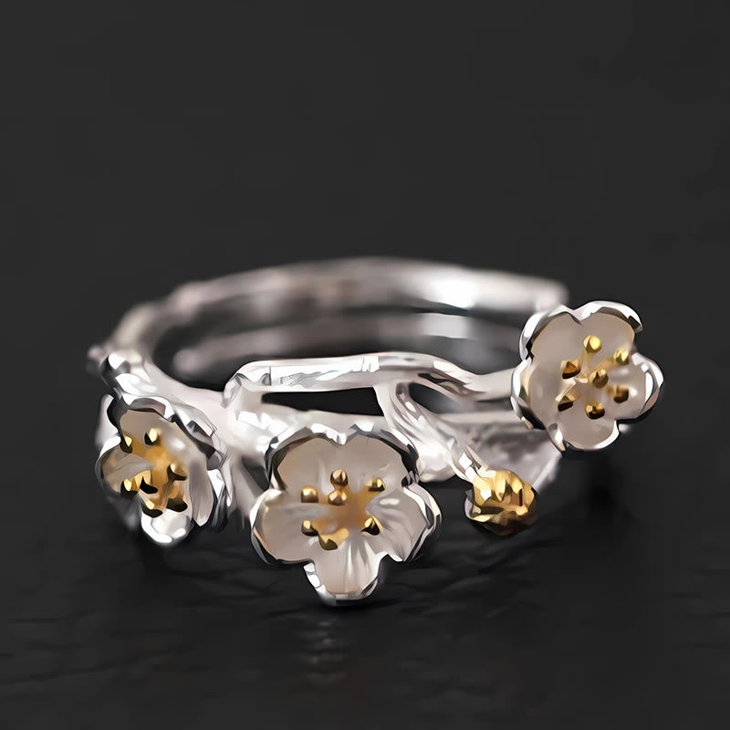 925 Sterling Silver Plum Blossom Calm Ring for Women
