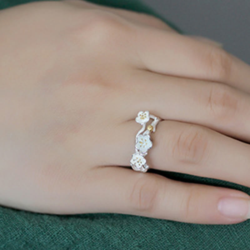 925 Sterling Silver Plum Blossom Calm Ring for Women