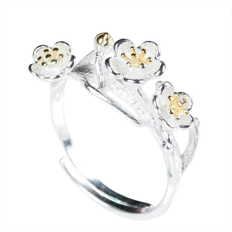 925 Sterling Silver Plum Blossom Calm Ring for Women