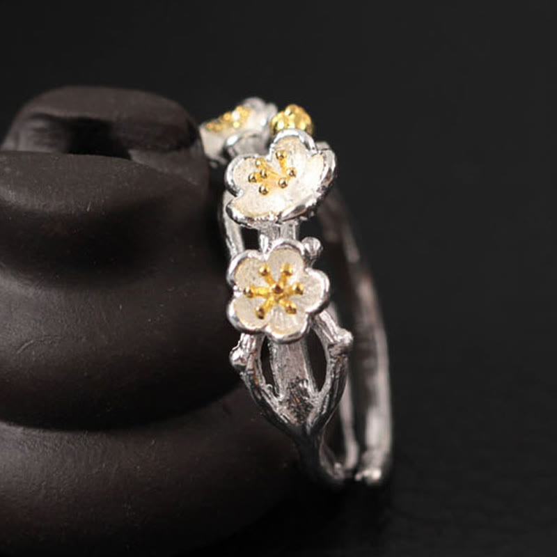 925 Sterling Silver Plum Blossom Calm Ring for Women