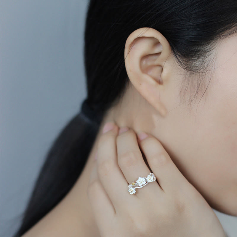 925 Sterling Silver Plum Blossom Calm Ring for Women