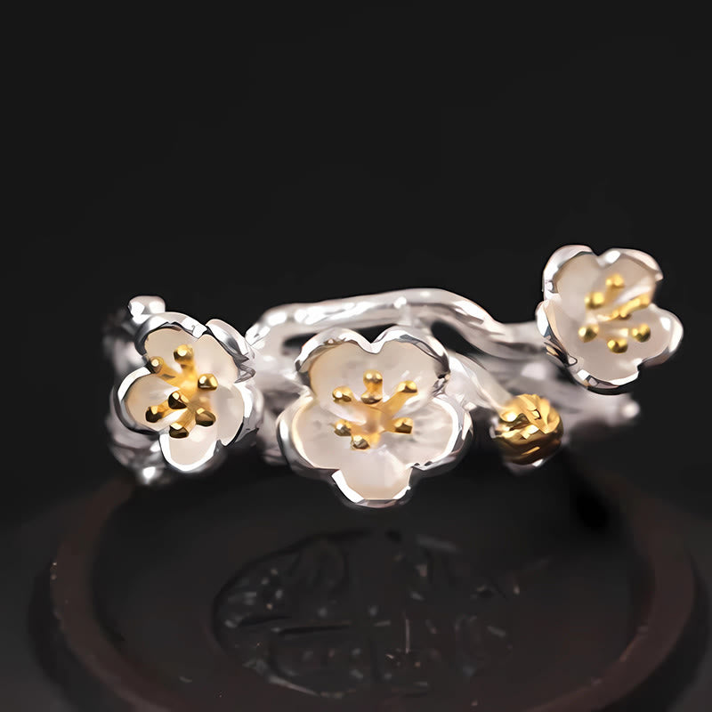 925 Sterling Silver Plum Blossom Calm Ring for Women